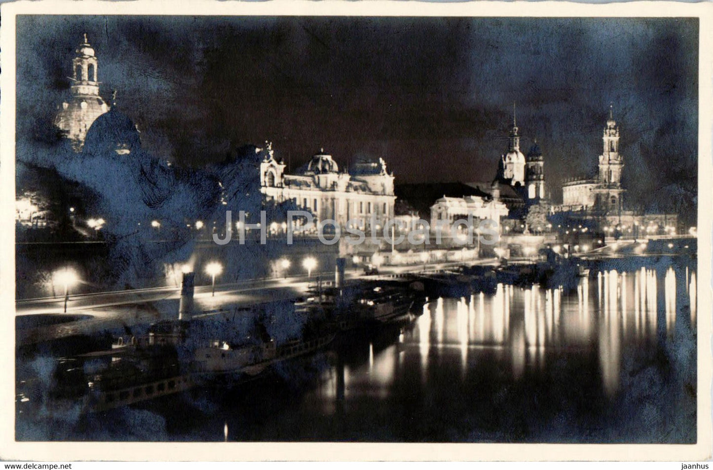 Dresden - night view - ship - 6 - old postcard - 1939 - Germany - used - JH Postcards