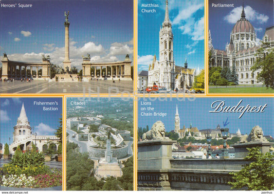 Budapest - Heroes Square - Matthias Church - Parliament - Fishermen Bastion - architecture - 2000s - Hungary - used - JH Postcards