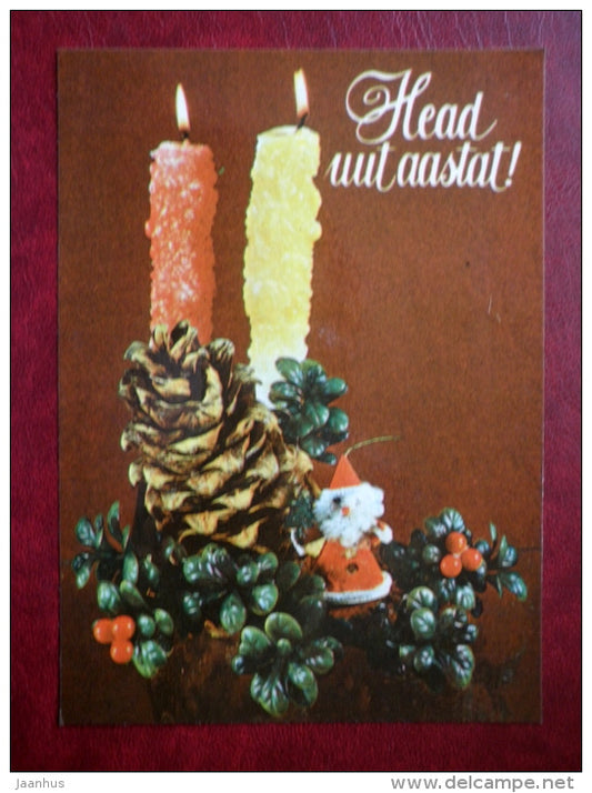 New Year Greeting card - candles - cone - 1982 - Estonia USSR - used - JH Postcards