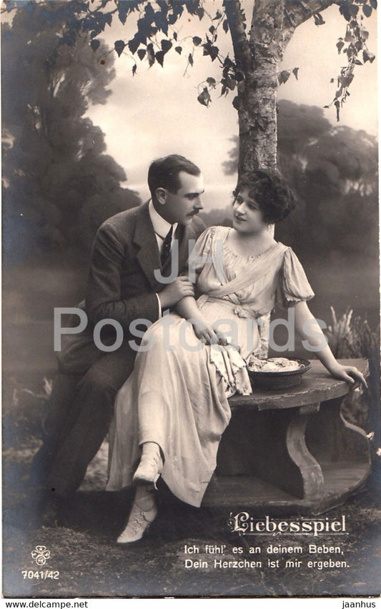 Liebesspiel - couple - woman and man - 2 - 7041/42 - old postcard - Germany - unused - JH Postcards