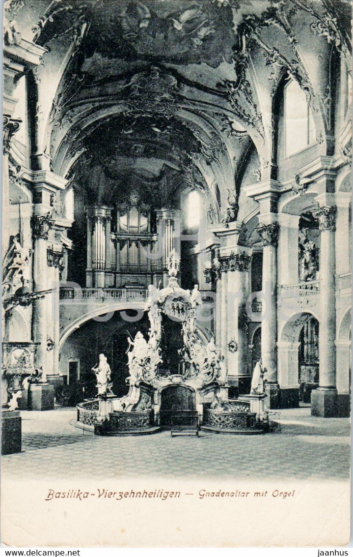 Basilika Vierzehnheiligen - Gnadenaltar mit Orgel - old postcard - 1909 - Germany - used - JH Postcards