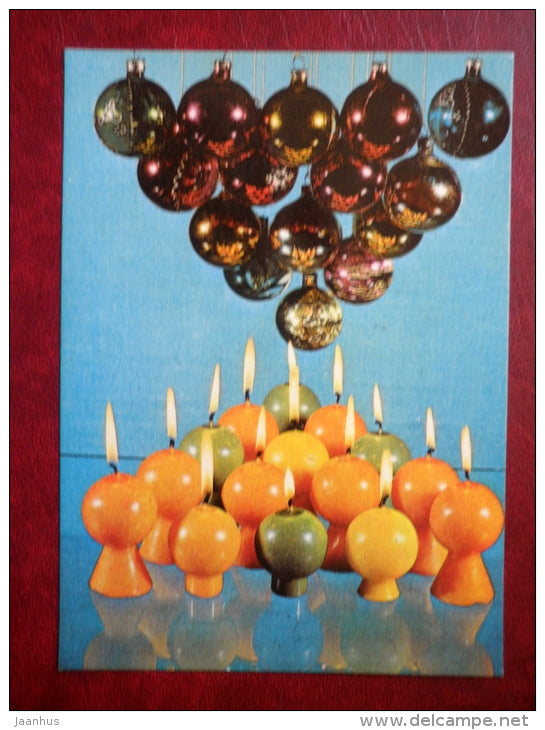 New Year Greeting card - candles - decorations - 1982 - Estonia USSR - unused - JH Postcards