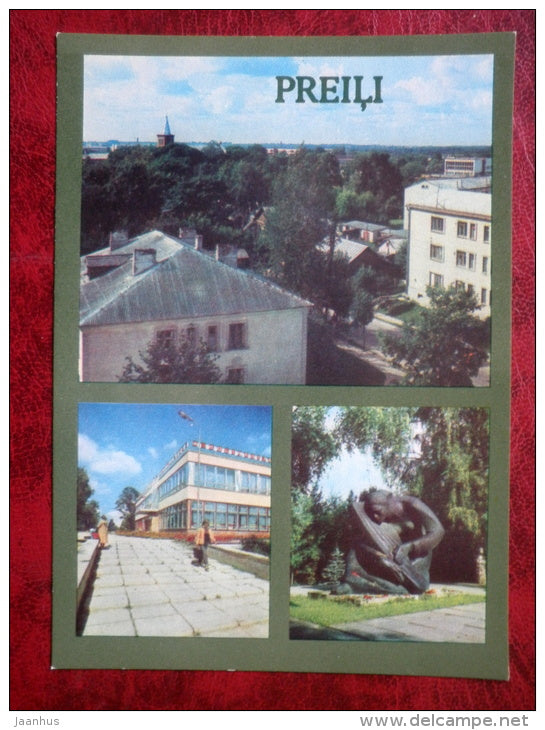 Preili - town view - sculpture - 1986 - Latvia - USSR - unused - JH Postcards