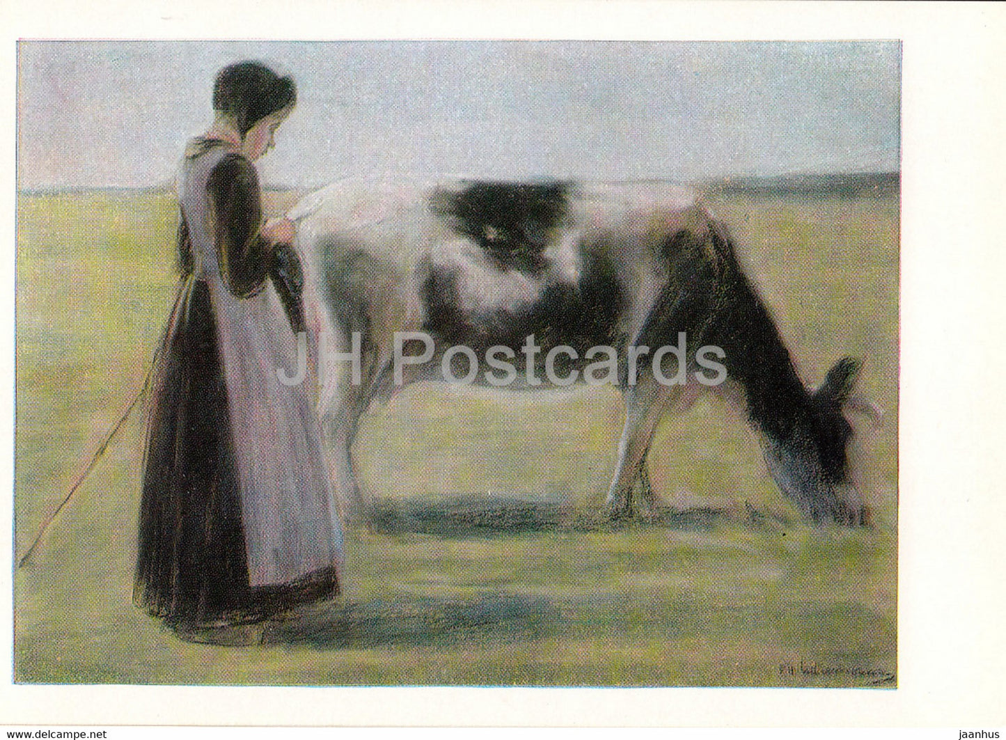 painting by Max Liebermann - Girl with cow - German art - 1982 - Russia USSR - unused - JH Postcards