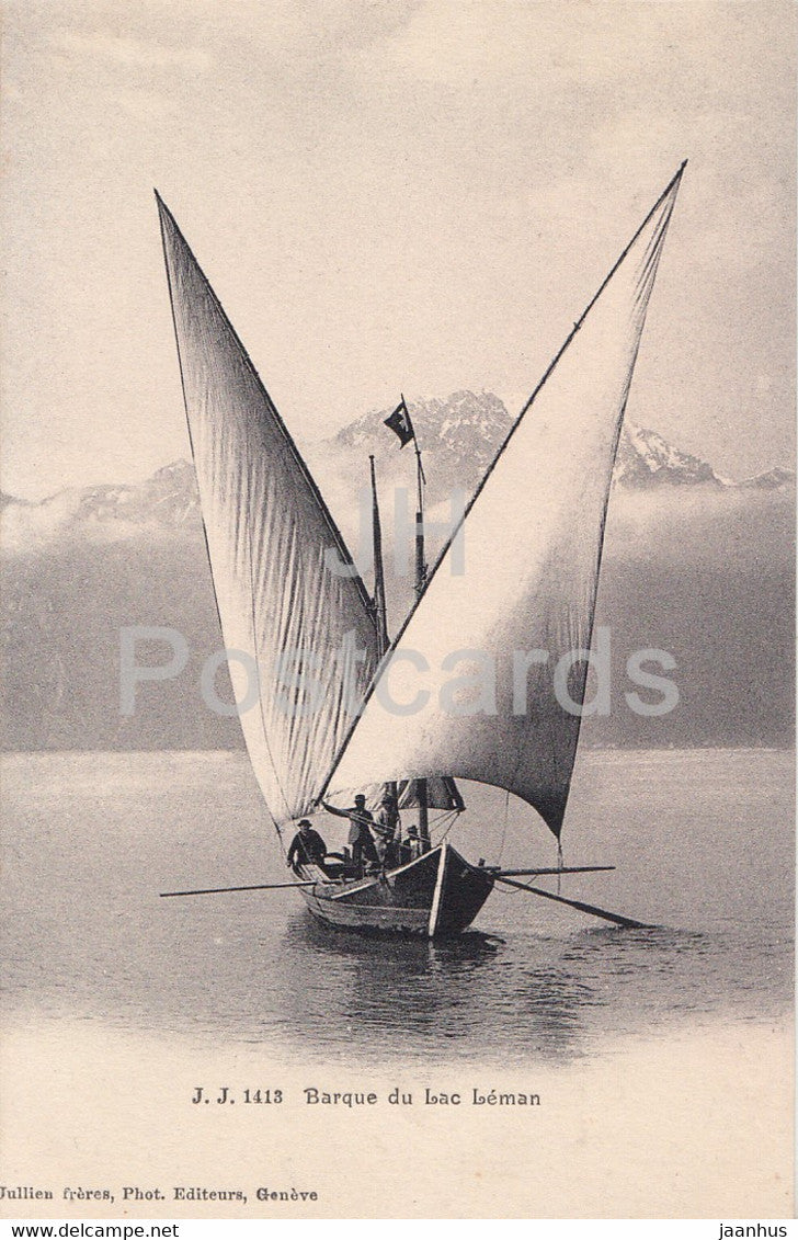 Barque du Lac Leman - sailing boat - 1413 - old postcard - Switzerland - unused - JH Postcards