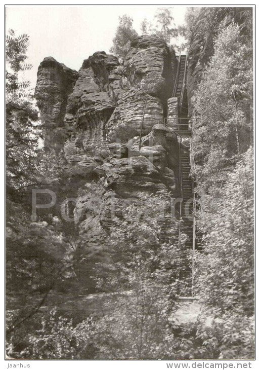 Sächs. Schweiz - Fels Rauenstein - Lehmannschlucht - rock - Germany - 1983 gelaufen - JH Postcards