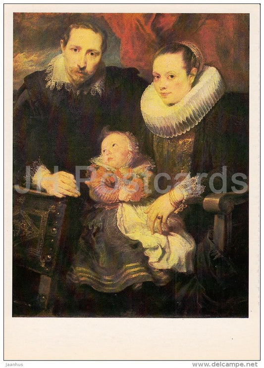 painting by Anthony van Dyck - Family Portrait , 1618-21 - baby - Flemish art - Russia USSR - 1983 - unused - JH Postcards