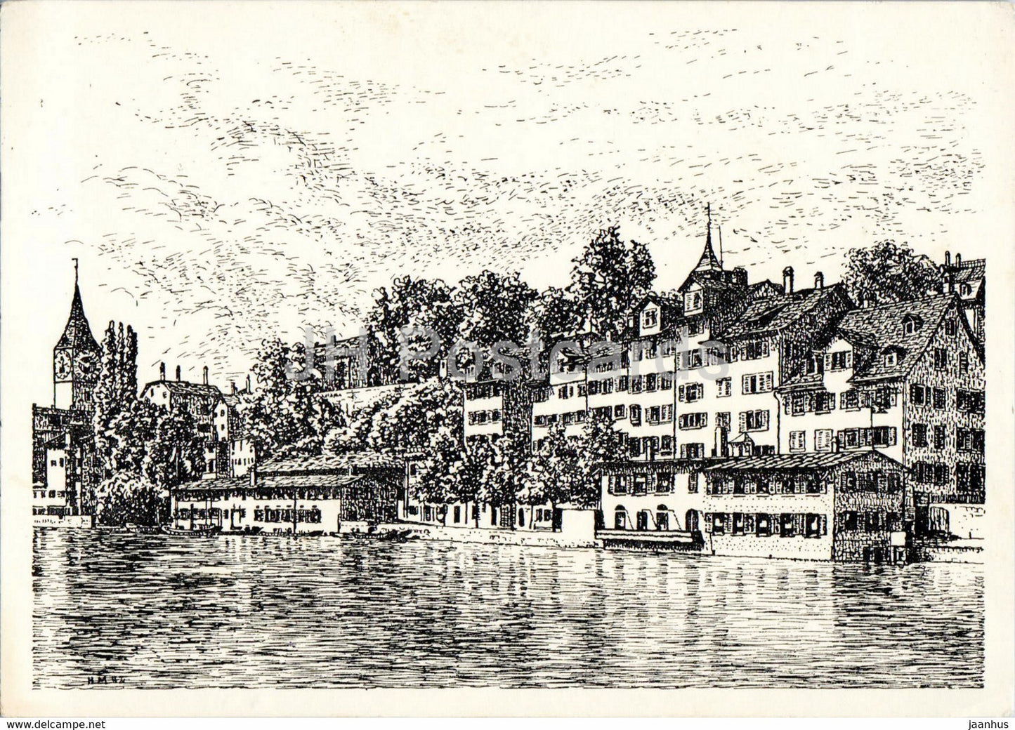 Zurich - Schipfe - illustration by Muntwyler - old postcard - 1956 - Switzerland - used - JH Postcards