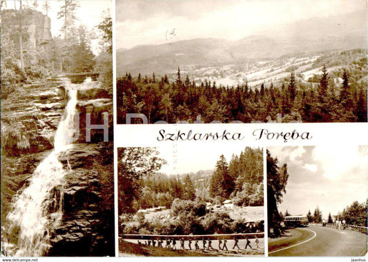 Szklarska Poreba - Wodospad Kamienczyka - Widok z Zakretu Smierci - camping - waterfall multiview - 1973 - Poland - used - JH Postcards