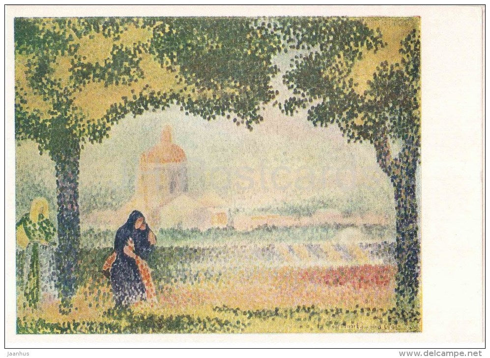 painting by Henri-Edmond Cross - View of the Church of Santa Maria degli Angeli near Assisi - french art - unused - JH Postcards