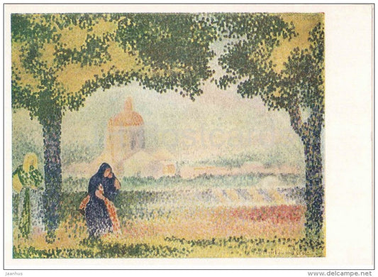 painting by Henri-Edmond Cross - View of the Church of Santa Maria degli Angeli near Assisi - french art - unused - JH Postcards