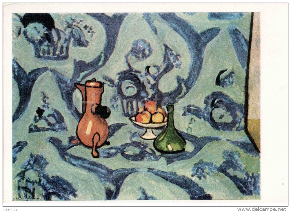 painting by Henri Matisse - Still life with a blue tablecloth , 1909 - french art - unused - JH Postcards