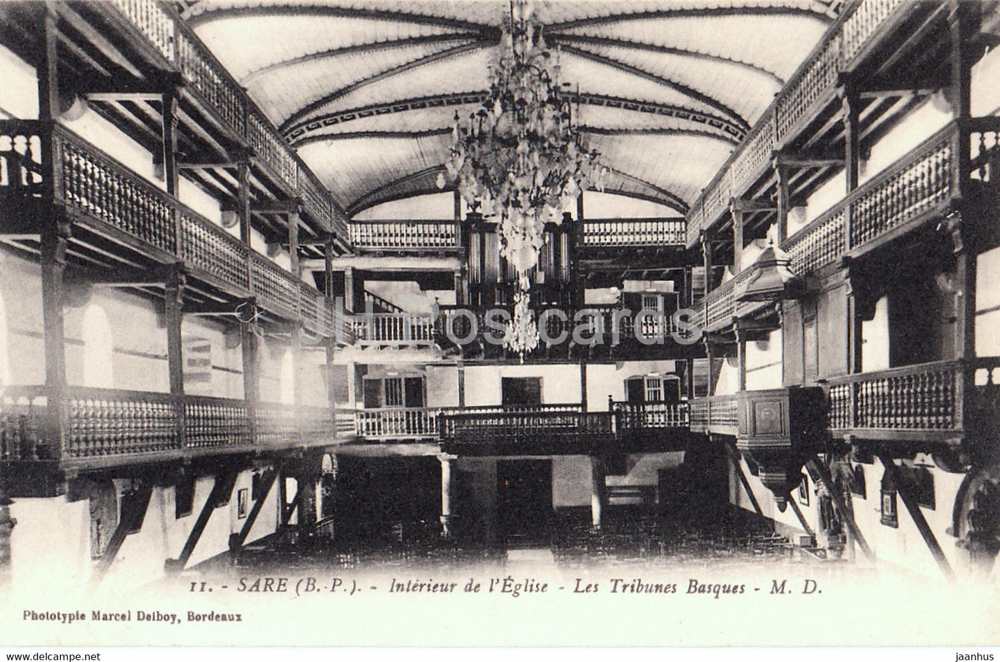 Sare - Interieur de l'Eglise  - Les Tribunes Basques - church - 11 - old postcard - France - unused - JH Postcards