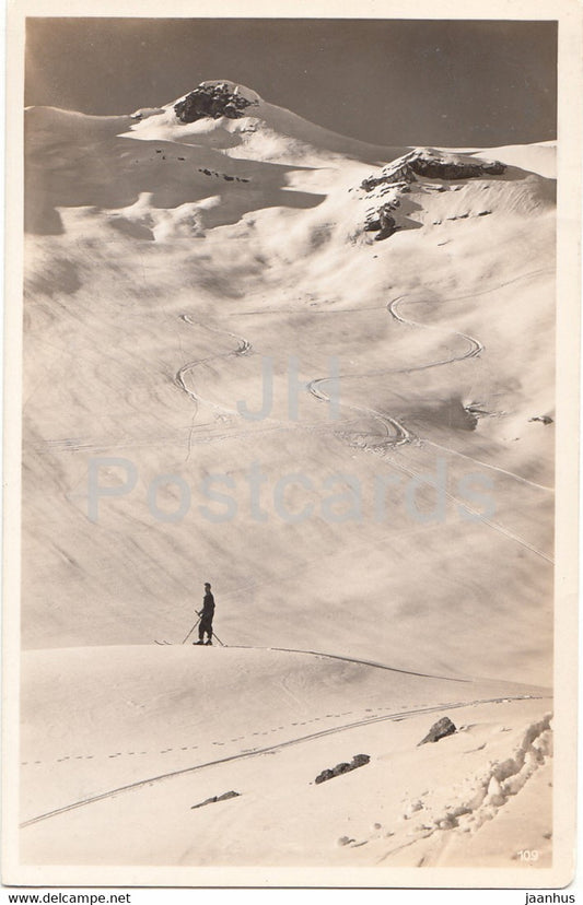 Wintersportplatz Hindelang Bad Oberdorf Allgau 850 m - Schigelande am Daumen 2200 m - old postcard - 1936 Germany - used - JH Postcards