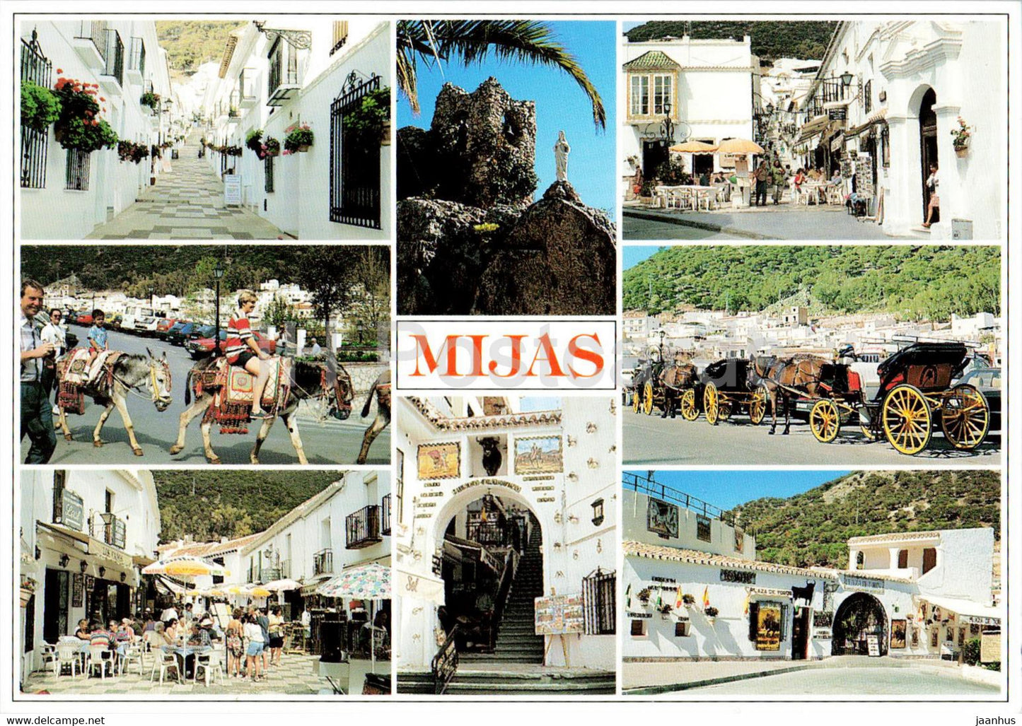 Mijas - Varias vistas - Several views - donkey - horse carriage - animals - streets - multiview - 338 - Spain - unused - JH Postcards