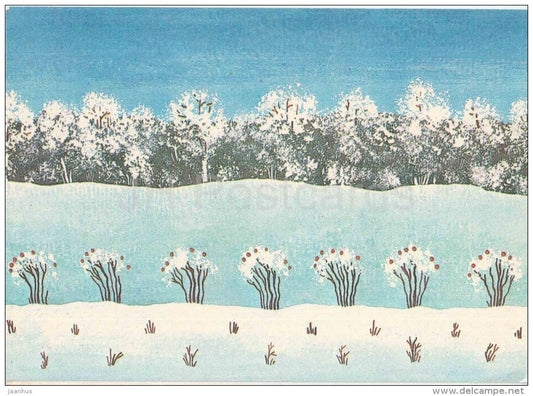 New Year Greeting card by J. Tammsaar - winter landscape - 1982 - Estonia USSR - used - JH Postcards