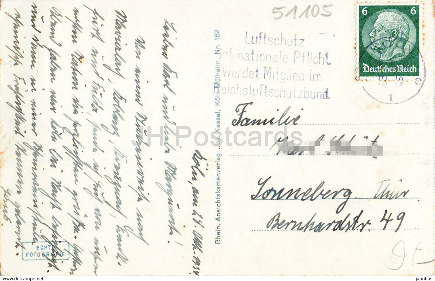 Cologne - Cologne - Hindenburgbrucke mit Blick auf Koln - pont - tramway - 1934 - carte postale ancienne - Allemagne - utilisé