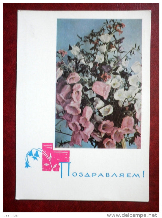 International Women's Day 8. March greeting card - Bellflowers - flowers - 1967 - Russia USSR - used - JH Postcards