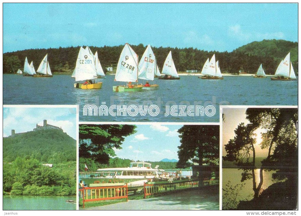 Machovo Jezero - sailing boat - Doksy - Stare Splavy - Bezdez castle - ship - Czechoslovakia - Czech - used 1989 - JH Postcards