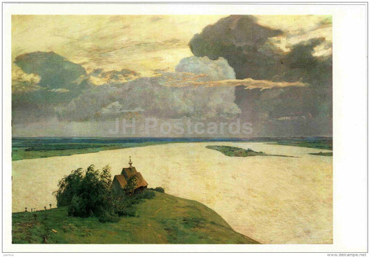 painting by Isaac Levitan - Eternal Rest , 1894 - church - large format postcard - russian art - unused - JH Postcards