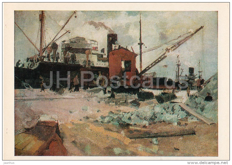 painting by V. Kraynev - Loading of apatites , 1930s - Russian art - 1982 - Russia USSR - unused - JH Postcards