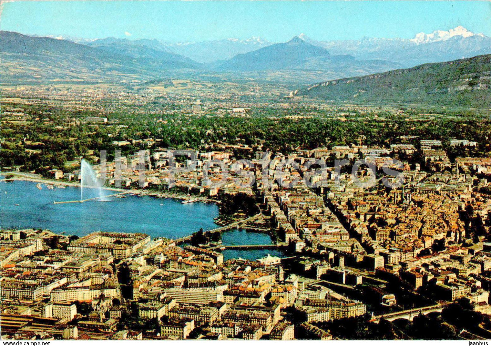 Geneva - Geneve - La Ville le Jet d'eau et le  Massif du Mont Blanc - 9128 - 1986 - Switzerland - used - JH Postcards