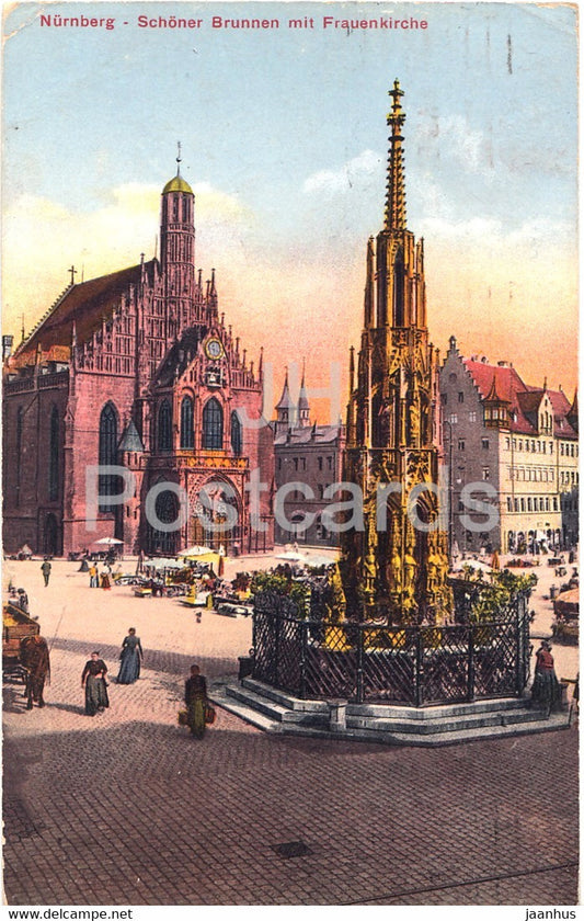 Nurnberg - Schoner Brunnen mit Frauenkirche - church - Nuremberg - 01913 - old postcard - 1912 - Germany - used - JH Postcards