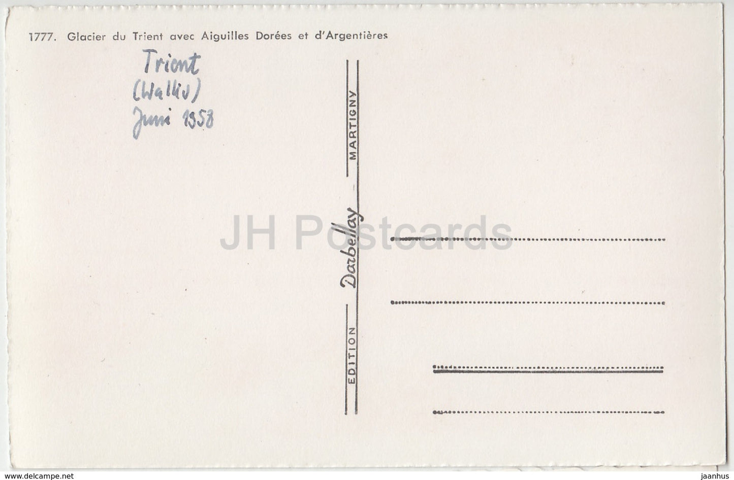 Glacier du Trient avec Aiguilles Dorees et d'Argentieres - 1777 - Switzerland - 1958 - used