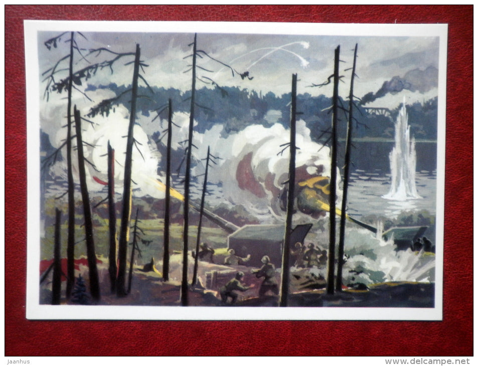 The Naval fortification battery fire  - WWII - by I. Rodinov - 1976 - Russia USSR - unused - JH Postcards