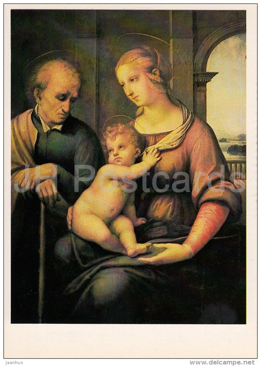 painting by Raphael - Holy Family . Madonna with Joseph , 1506 - baby - Italian art - Russia USSR - 1983 - unused - JH Postcards