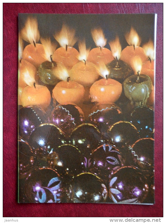 New Year Greeting card - decorations - candles - 1982 - Estonia USSR - used - JH Postcards