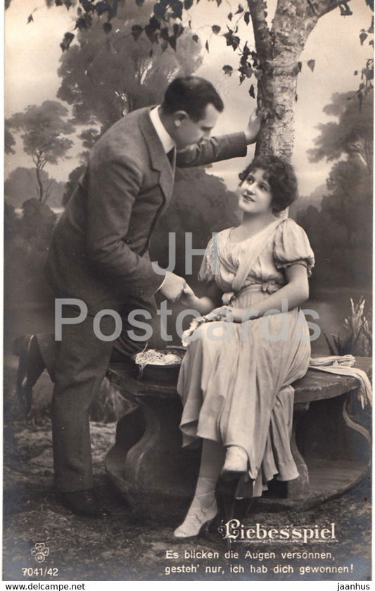 Liebesspiel - couple - woman and man - 3 - 7041/42 - old postcard - Germany - unused - JH Postcards