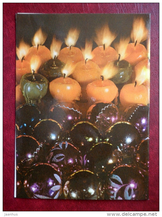 New Year Greeting card - decorations - candles - 1982 - Estonia USSR - used - JH Postcards