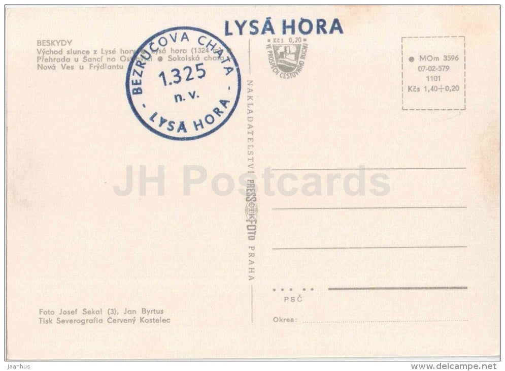 Beskydy - Beskid Mountains - Lysa hora mountain - dam - Sokolska cottage - Czechoslovakia - Czech - unused - JH Postcards