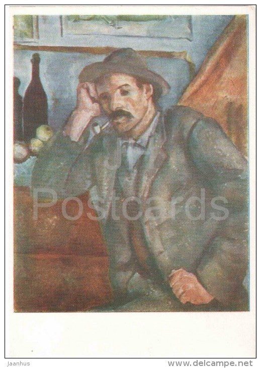 painting by Paul Cezanne - The Smoker - pipe - french art - unused - JH Postcards