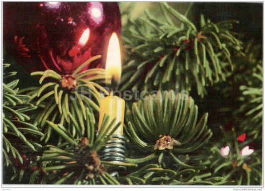 New Year Greeting Card - candle - decoration - 1971 - Estonia USSR - unused - JH Postcards