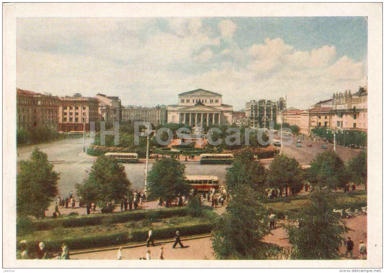 Sverdlov square - State Bolshoi Theatre - trolleybus - bus - Moscow - 1956 - Russia USSR - unused - JH Postcards