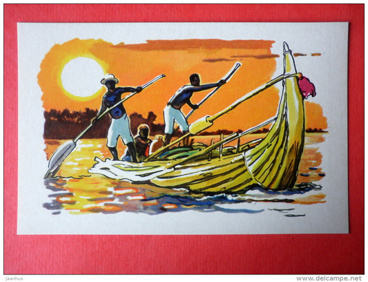 illustration by P. Pavlinov - Hobolo - Africa - Boats of the World - 1971 - Russia USSR - unused - JH Postcards