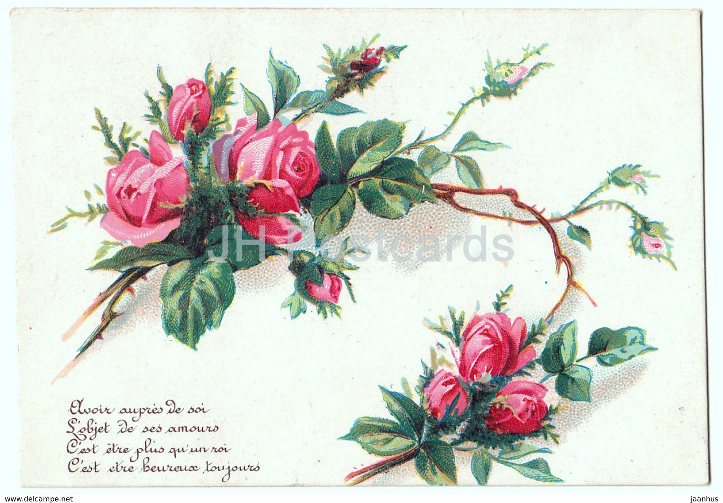 flowers - roses - illustration - old postcard - 1906 - France - used - JH Postcards