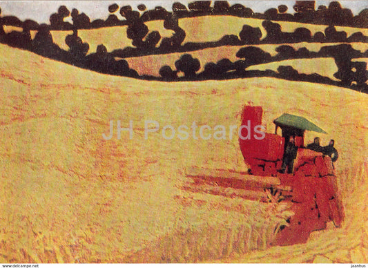 painting by Andre Fougeron - Mechanical Harvest - harvester - French art - 1967 - Russia USSR - unused - JH Postcards