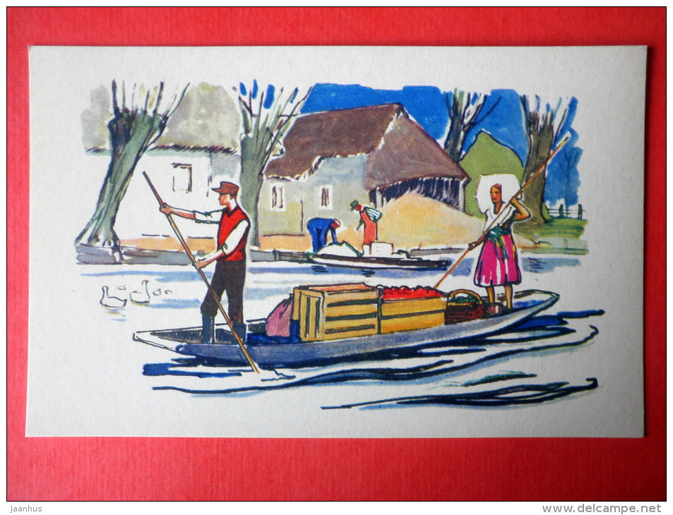 illustration by P. Pavlinov - Spreewald boat - Germany - Boats of the World - 1971 - Russia USSR - unused - JH Postcards