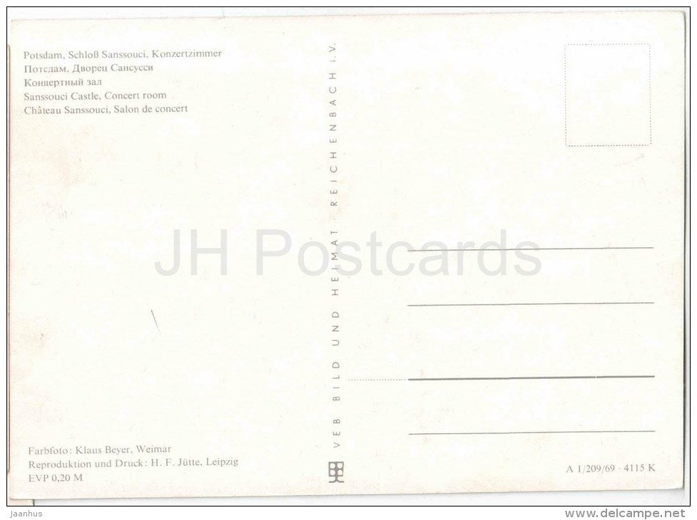 Konzertzimmer - Concert Room - Schloss Sanssouci - palace - Potsdam - Germany - DDR - unused - JH Postcards