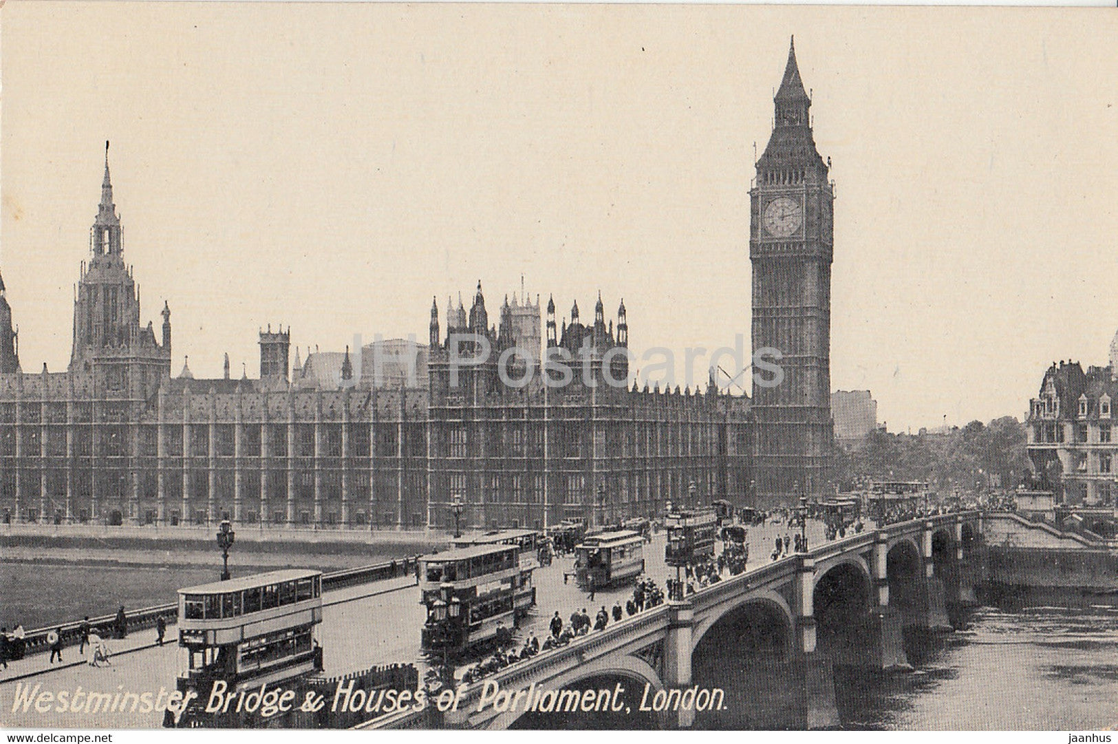 London - Westminster Bridge & The Houses of Parliament - bus - old postcard - England - United Kingdom - unused - JH Postcards