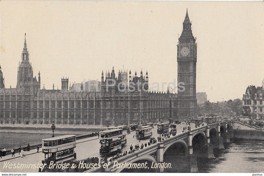 London - Westminster Bridge & The Houses of Parliament - bus - old postcard - England - United Kingdom - unused - JH Postcards