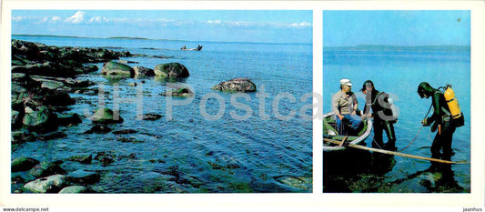 White Sea - scuba divers preparing to dive - scuba diving - 1980 - Russia USSR - unused - JH Postcards