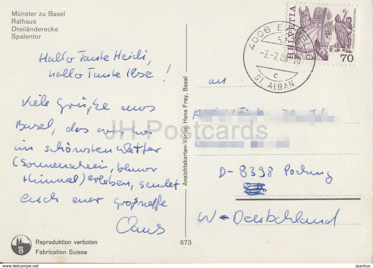 Munster zu Basel - Rathaus - Dreilanderecke - Spalentor - 673 - 1984 - Switzerland - used