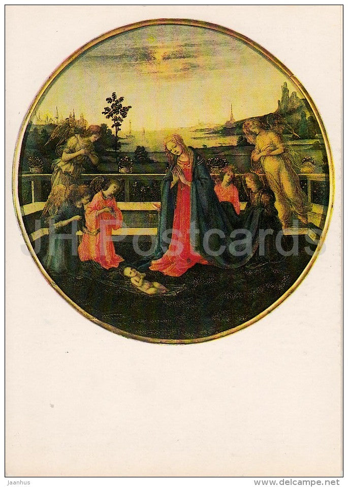 painting by Filippino Lippi - The worship of the infant Christ , 1480s - Italian art - Russia USSR - 1983 - unused - JH Postcards