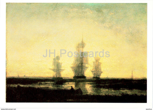 painting by Felix Ziem - Seashore during calm - ship - French art - 1983 - Russia USSR - unused - JH Postcards