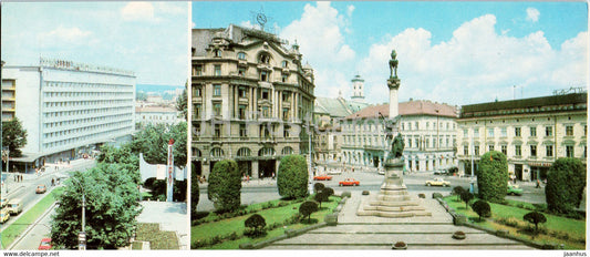 Lviv - Lvov - hotel Lviv - monument to Polish poet Mickiewicz - 1985 - Ukraine USSR - unused - JH Postcards