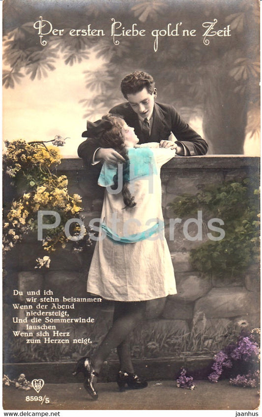 Der ersten Liebe gold'ne Zeit - couple - woman and man - HB 8593/5 - old postcard - Germany - unused - JH Postcards